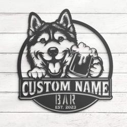 custom malamute husky bar decor metal wall art led light