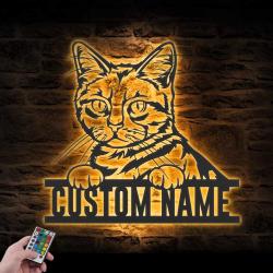 custom manx cat metal wall sign led light