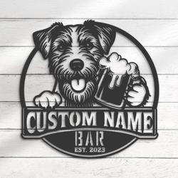 Custom Funny Parson Russell Terrier Thirsty Beer Pub Metal Wall Art LED Light