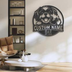 Custom Funny Peekapoo Thirsty Beer Pub Metal Wall Art LED Light