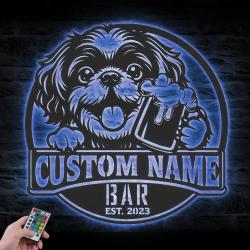 custom peekapoo dog drinking wall art led light
