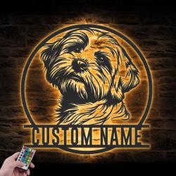 Custom Peeking Havanese Metal Wall Art LED Light