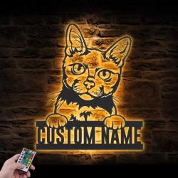 custom peeking korat cat wall art led light