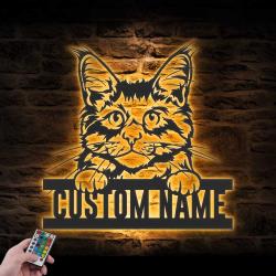 custom peeking maine coon cat wall art led light