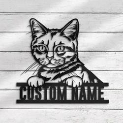 custom peeking manx cat wall decor led light