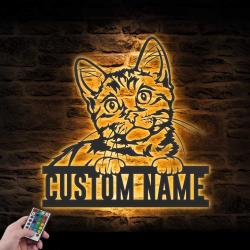 custom peeking munchkin cat wall art led light