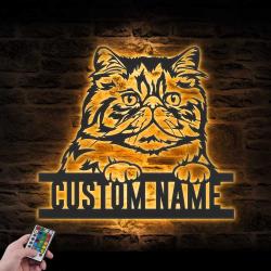 custom peeking persian cat wall art led light