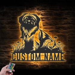 Custom Pekingese Metal Wall Art LED Light