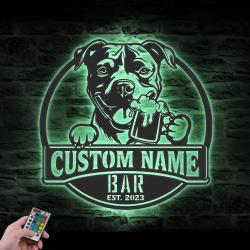 custom pitbull bar decor wall art led light