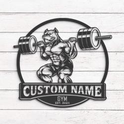 custom pitbull gym metal wall art led light