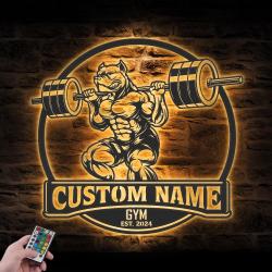 custom pitbull lifting weight wall art led light