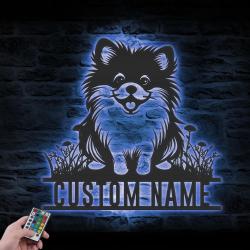 custom pomeranian puppy metal wall art led light