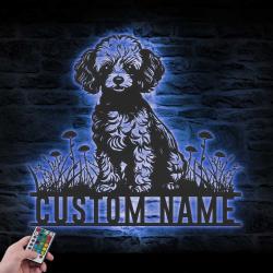 custom poodle dog metal wall sign led light
