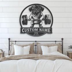 custom pug fitness dog metal wall art led light