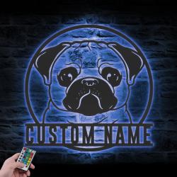 custom pug metal wall sign led light