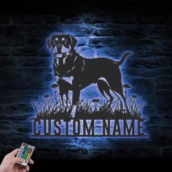 custom rottweiler metal wall sign led light