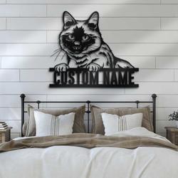 Custom Peeking Siamese Cat Metal Wall Art LED Light