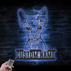 custom sphynx cat metal wall sign led light