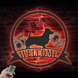 Custom Australian Terrier Sunflower Metal Wall Art LED Light