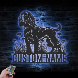 Custom American Water Spaniel Metal Wall Art LED Light