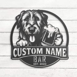 Custom Funny Irish Wolfhound Thirsty Beer Pub Metal Wall Art