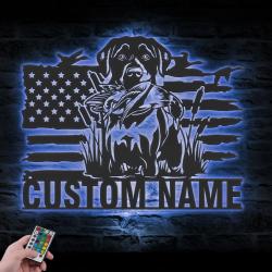 customized black lab dog hunting us flag wall decor metal wall art led