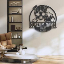 customized funny pitbull bar decor metal wall art led light