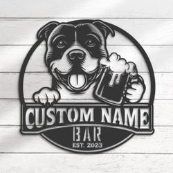 customized funny pitbull pub wall decor metal wall led light