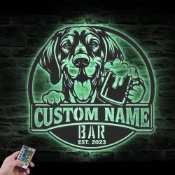 Custom Funny Plott Hound Thirsty Beer Pub Metal Wall Art LED Light