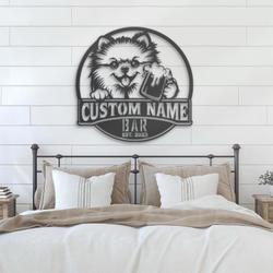 Custom Funny Pomeranian Thirsty Beer Pub Metal Wall Art LED Light