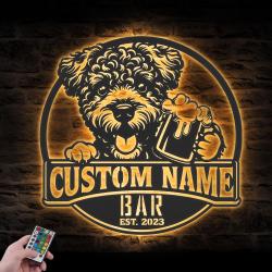 customized funny pumi pub wall decor metal wall art led light