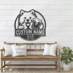 customized funny samoyed pub drinking metal wall art led light