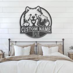 customized funny samoyed pub wall decor metal wall art led light