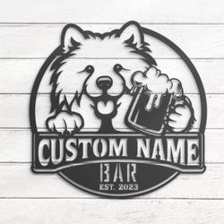 customized funny samoyed thirsty beer pub metal wall led light