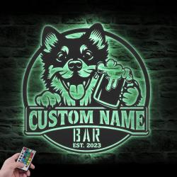 Custom Funny Schipperke Thirsty Beer Pub Metal Wall Art LED Light