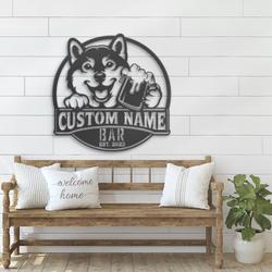 Custom Funny Shiba Inu Thirsty Beer Pub Metal Wall Art LED Light