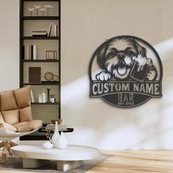 customized funny shih tzu beer pub decor metal wall art led light