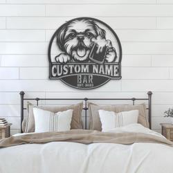 customized funny shih tzu pub drinking metal wall art led light