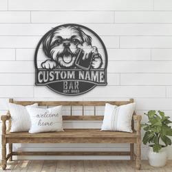 customized funny shih tzu pub wall decor metal wall art led light