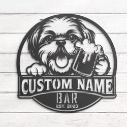 customized funny shih tzu thirsty beer pub metal wall led light