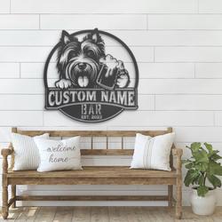 Custom Funny Skye Terrier Thirsty Beer Pub Metal Wall Art LED Light
