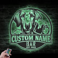 Custom Funny Sloughi Thirsty Beer Pub Metal Wall Art LED Light