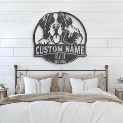 customized saint bernard pub wall decor metal wall art led light
