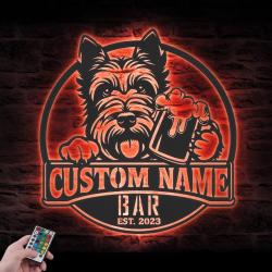 customized scottish terrier thirsty beer pub metal wall led lig