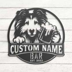 customized shetland sheepdog thirsty beer pub metal wall led