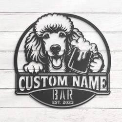 customized standard poodle thirsty beer pub metal wall led light