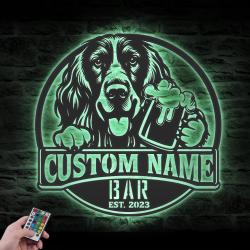 customized sussex spaniel thirsty beer pub metal wall led light