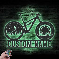 cyclist mountain bike custom metal wall art led light bicycle mtb name sign 3