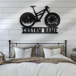 cyclist mountain bike custom metal wall art led light bicycle mtb name sign 4