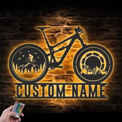 cyclist mountain bike custom metal wall art led light bicycle mtb name sign 6
